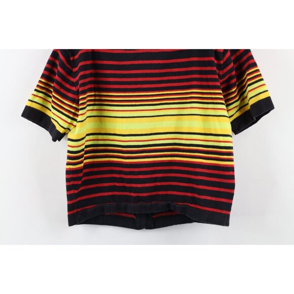 Vintage 90s Esprit Womens Large Faded Striped Knit Cropped Fit Full Zip T-Shirt - Picture 7 of 7